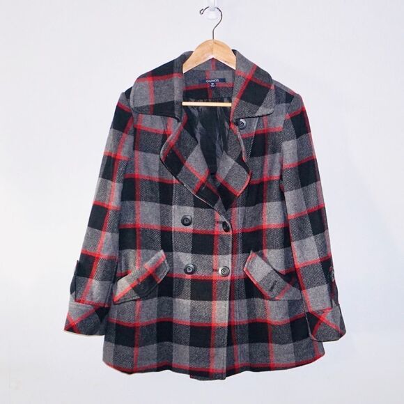 Chadwick's Plaid Wool Peacoat, Size 10p - Picture 1 of 7